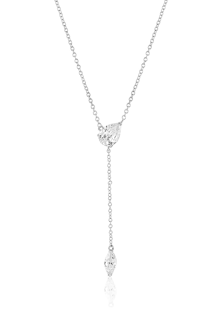 White Rhodium Finish Silver Gemstones Y-Necklace by Isharya at Pernia's Pop Up Shop