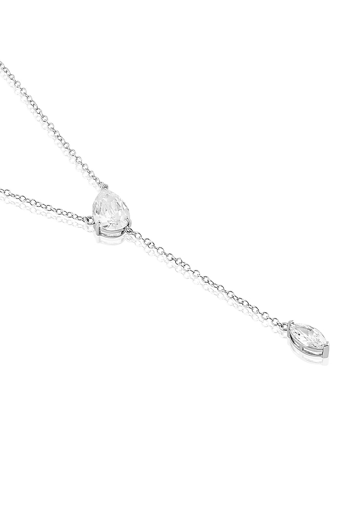 White Rhodium Finish Silver Gemstones Y-Necklace by Isharya at Pernia's Pop Up Shop