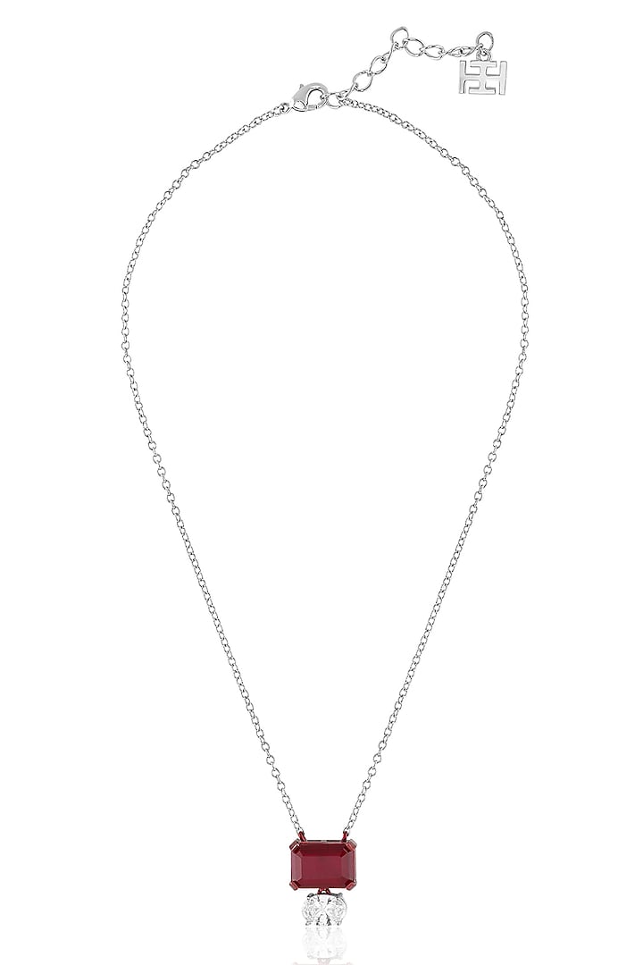 White Rhodium Finish Ruby Doublet Stone Pendant Necklace by Isharya at Pernia's Pop Up Shop