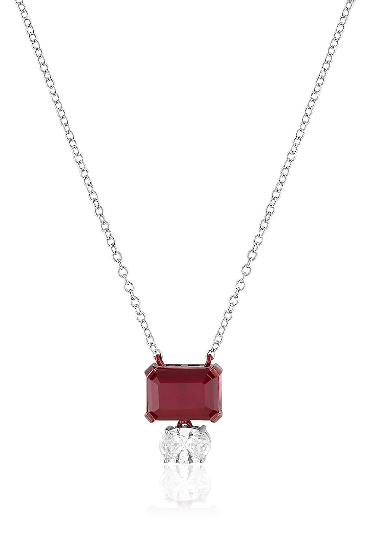 White Rhodium Finish Ruby Doublet Stone Pendant Necklace by Isharya at Pernia's Pop Up Shop