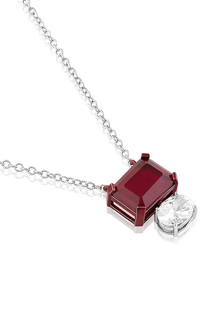 White Rhodium Finish Ruby Doublet Stone Pendant Necklace by Isharya at Pernia's Pop Up Shop