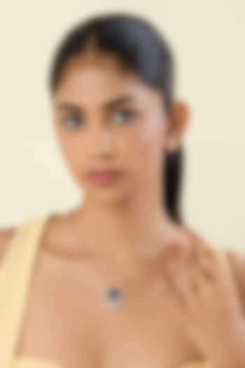 White Rhodium Finish Sapphire Doublet Stone Pendant Necklace by Isharya at Pernia's Pop Up Shop