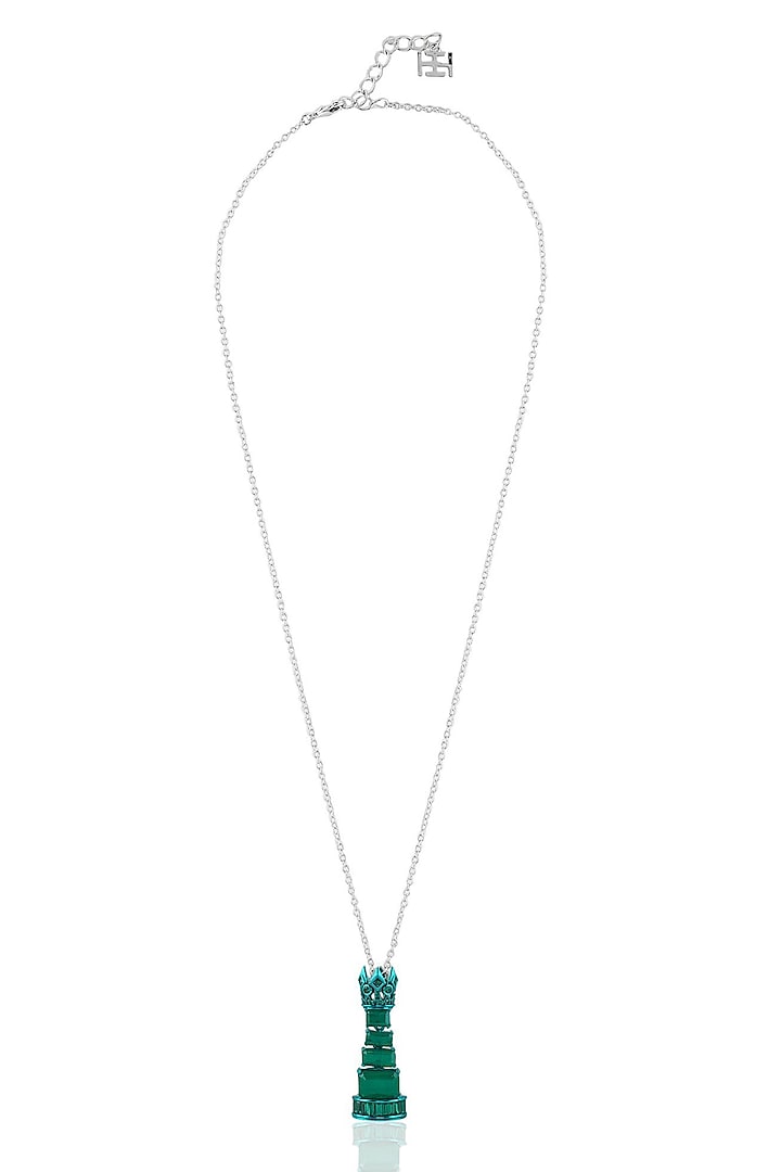 White Rhodium Finish CZ Green Stone Pendant Necklace by Isharya at Pernia's Pop Up Shop