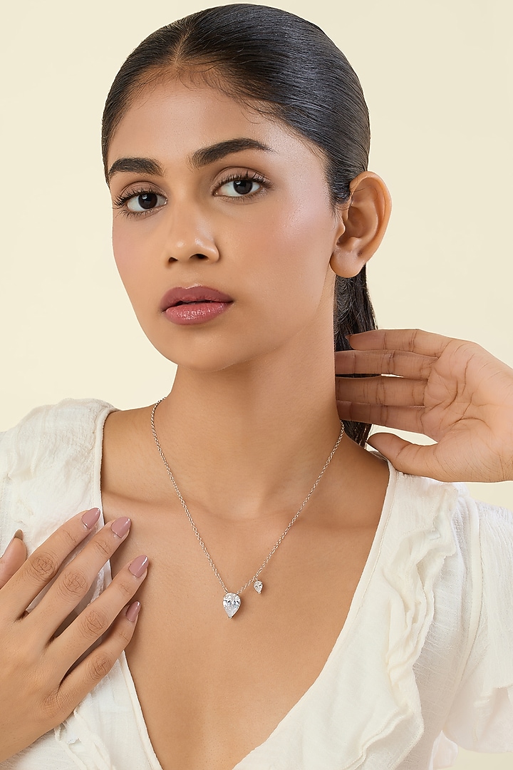 White Rhodium Finish Synthetic Stone Pendant Necklace by Isharya at Pernia's Pop Up Shop