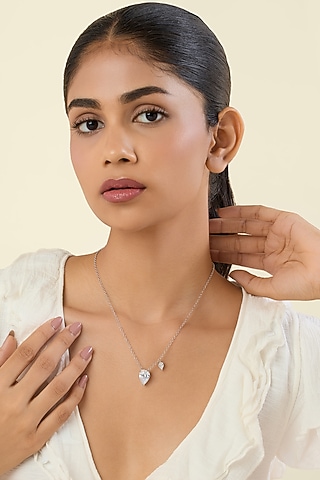 White Rhodium Finish Synthetic Stone Pendant Necklace by Isharya