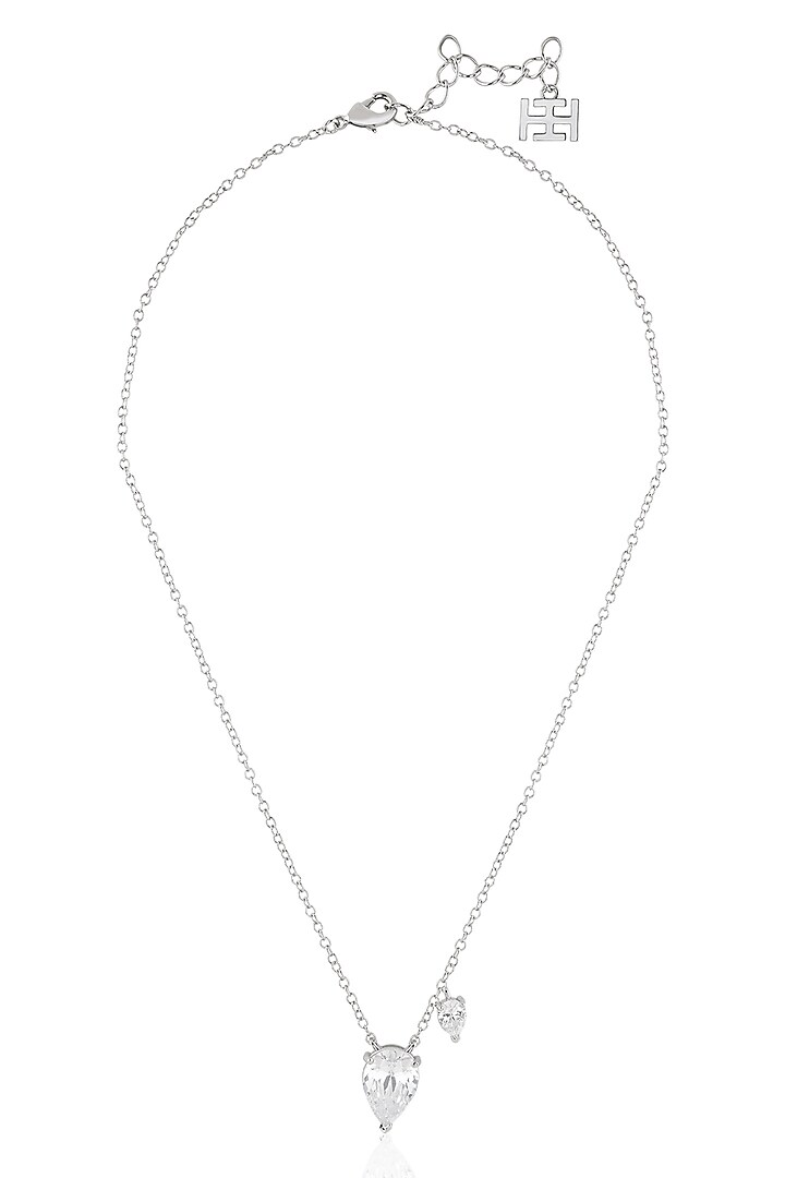 White Rhodium Finish Synthetic Stone Pendant Necklace by Isharya at Pernia's Pop Up Shop