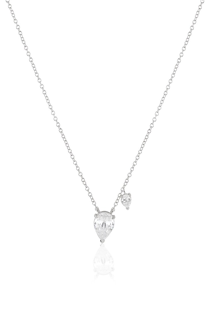 White Rhodium Finish Synthetic Stone Pendant Necklace by Isharya at Pernia's Pop Up Shop