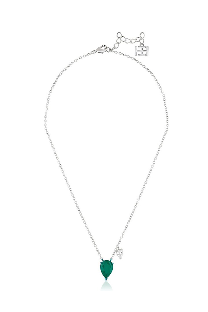 White Rhodium Finish Emerald Doublet Stone Pendant Necklace by Isharya at Pernia's Pop Up Shop