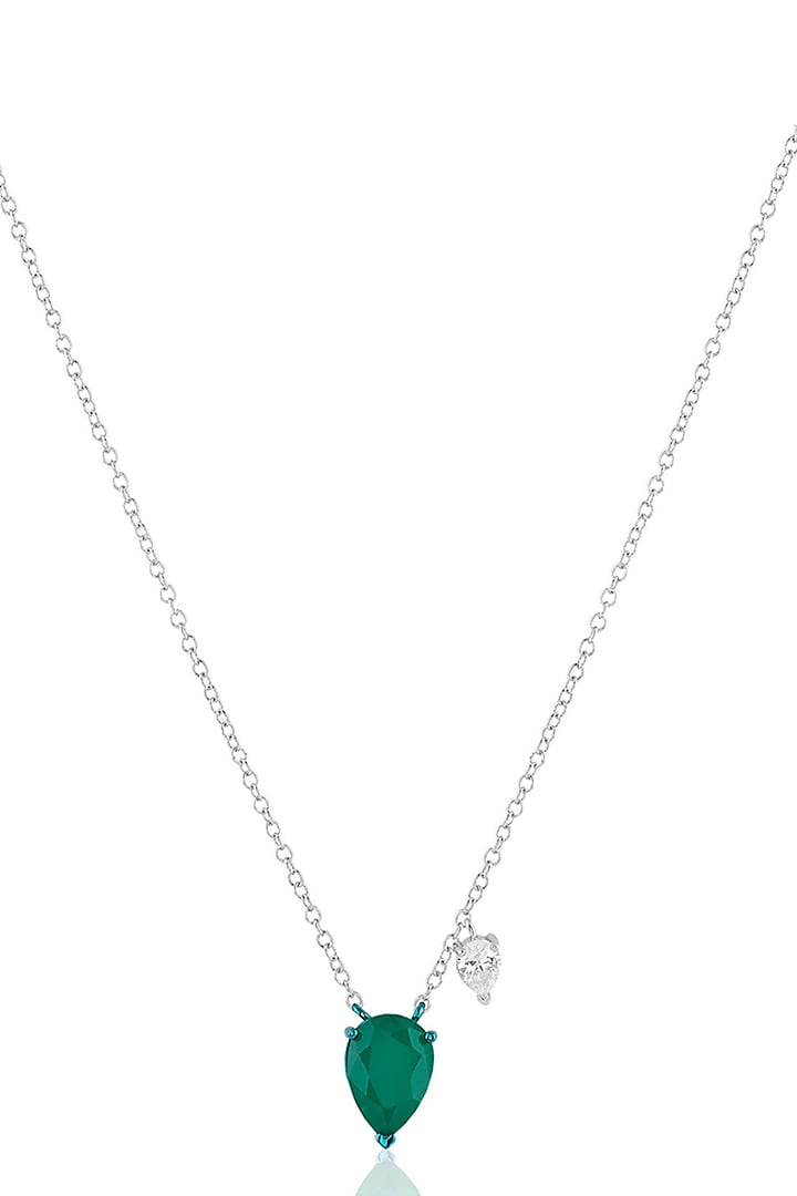 White Rhodium Finish Emerald Doublet Stone Pendant Necklace by Isharya at Pernia's Pop Up Shop