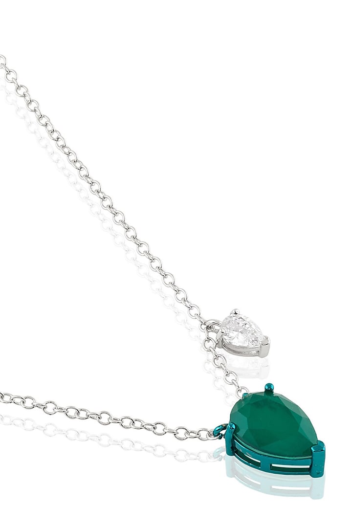 White Rhodium Finish Emerald Doublet Stone Pendant Necklace by Isharya at Pernia's Pop Up Shop
