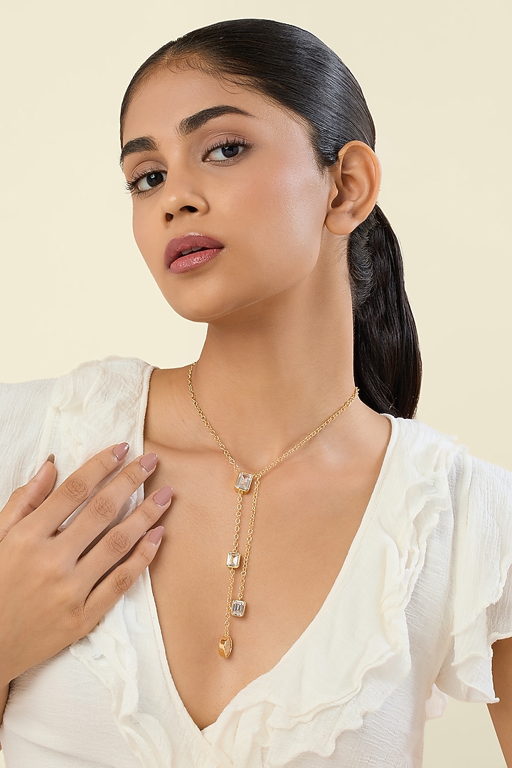 Gold Plated Gemstone Y Necklace by Isharya at Pernia's Pop Up Shop