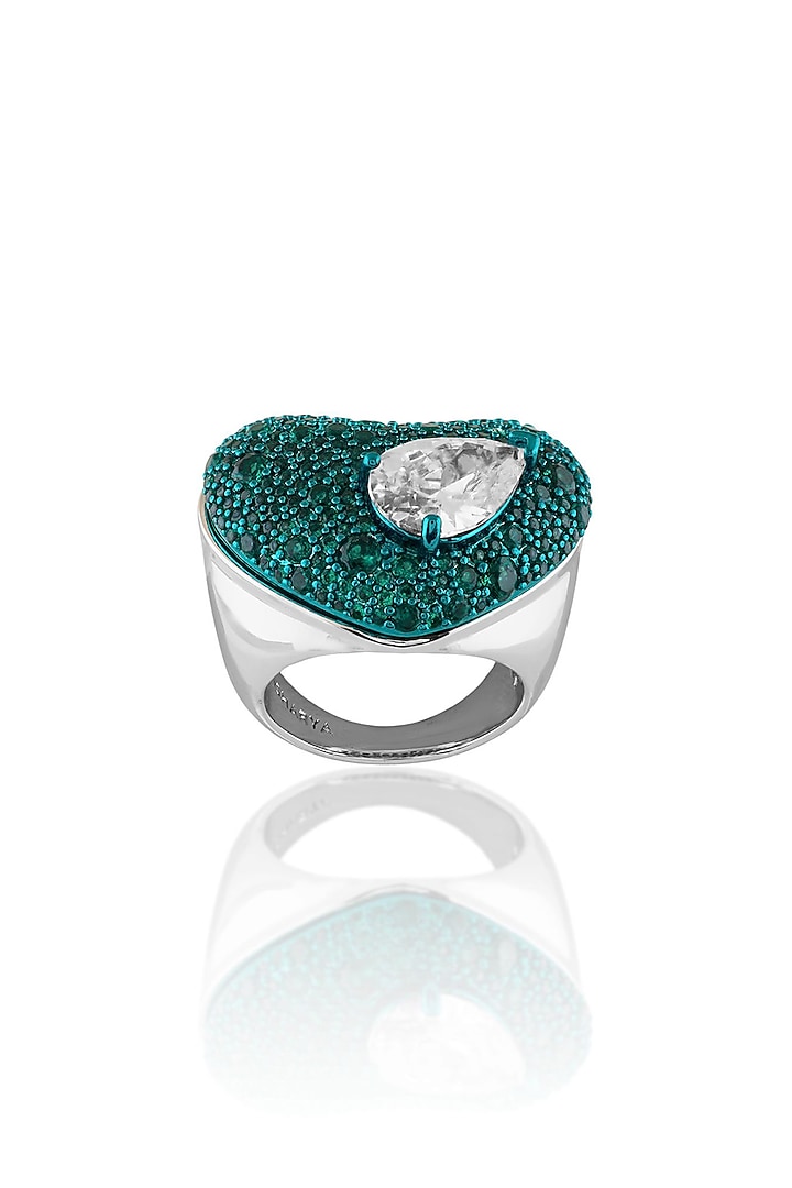 White Rhodium Finish CZ Green Gemstone Ring by Isharya at Pernia's Pop Up Shop