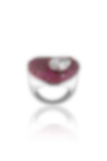 White Rhodium Finish CZ Red Gemstone Ring by Isharya at Pernia's Pop Up Shop