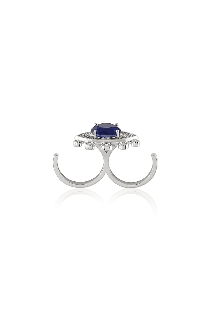 White Rhodium Finish Sapphire Doublet Stone Ring by Isharya at Pernia's Pop Up Shop
