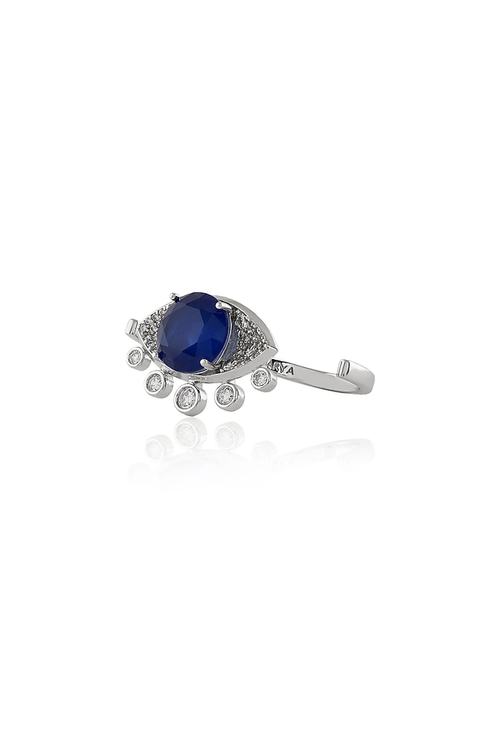 White Rhodium Finish Sapphire Doublet Stone Ring by Isharya at Pernia's Pop Up Shop