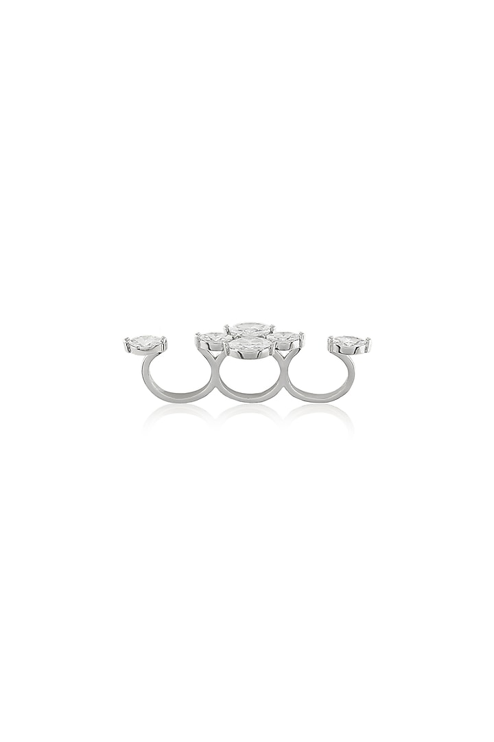 White Rhodium Finish Silver Synthetic Stone Ring by Isharya at Pernia's Pop Up Shop