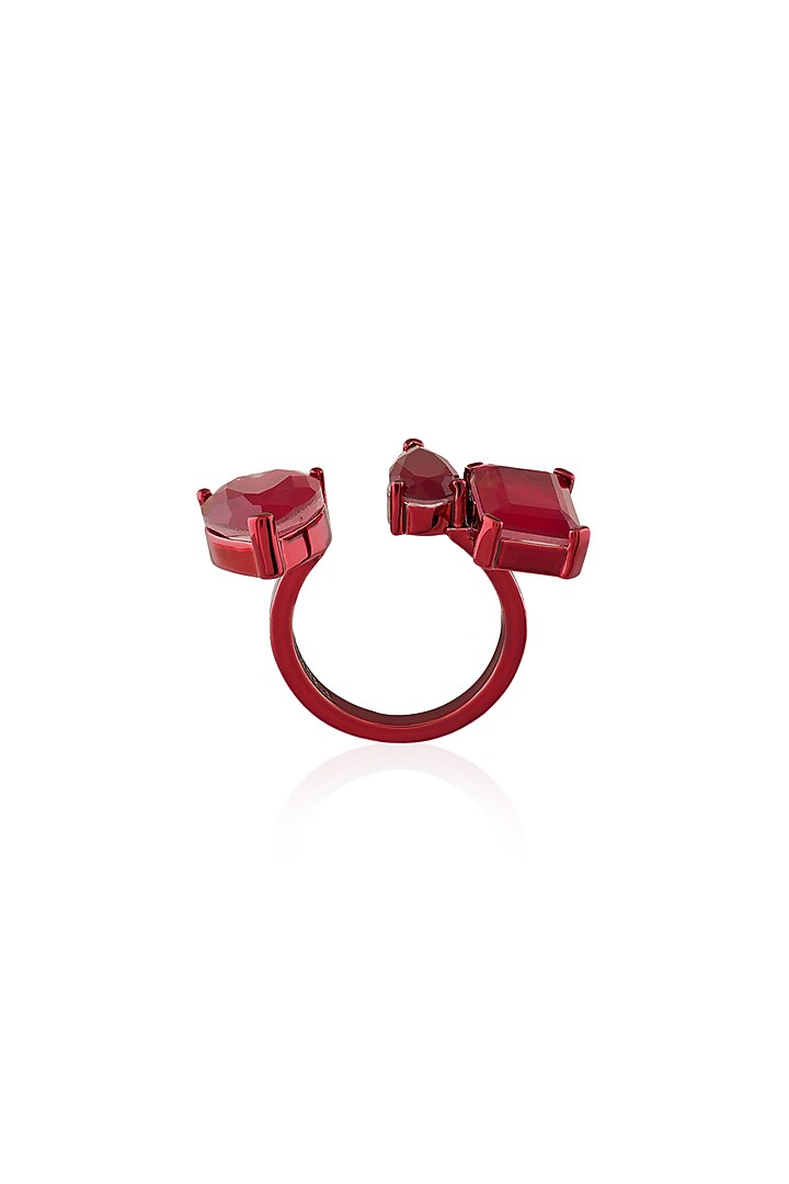 White Rhodium Finish Ruby Doublet Stone Ring by Isharya at Pernia's Pop Up Shop