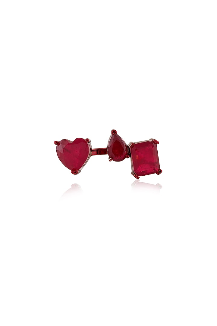 White Rhodium Finish Ruby Doublet Stone Ring by Isharya at Pernia's Pop Up Shop