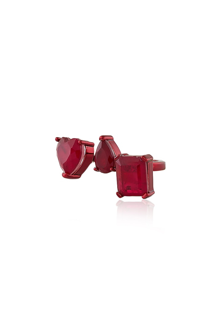 White Rhodium Finish Ruby Doublet Stone Ring by Isharya at Pernia's Pop Up Shop