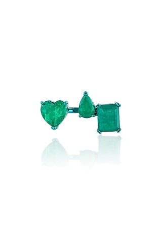 White Rhodium Finish Emerald Doublet Stone Ring by Isharya