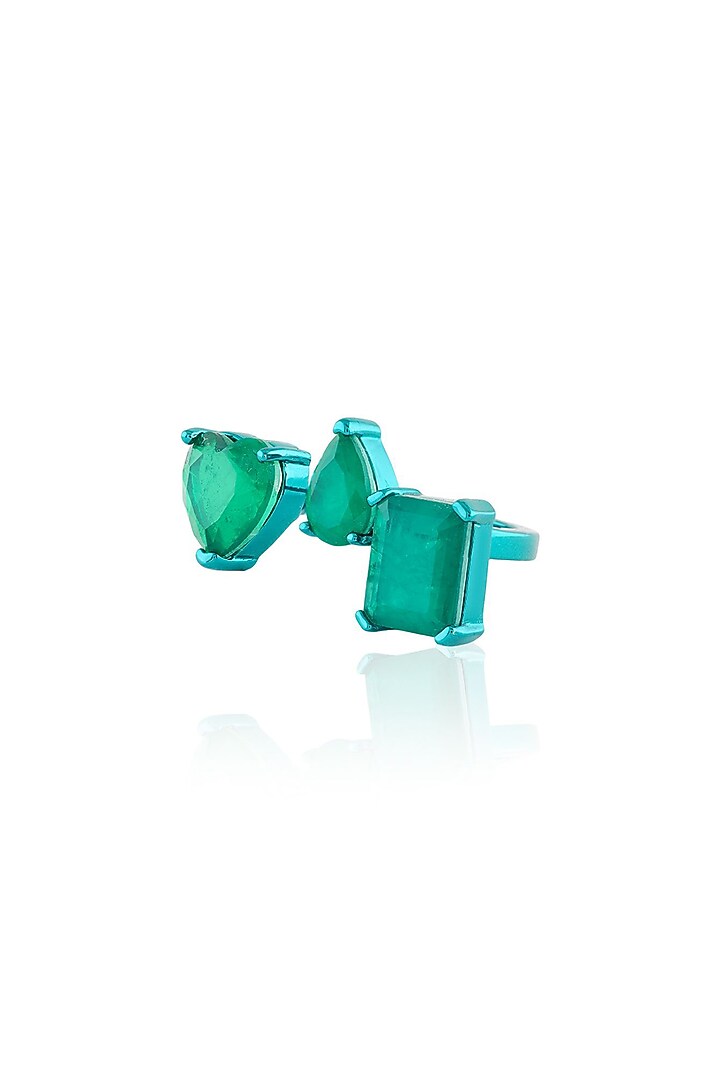 White Rhodium Finish Emerald Doublet Stone Ring by Isharya at Pernia's Pop Up Shop