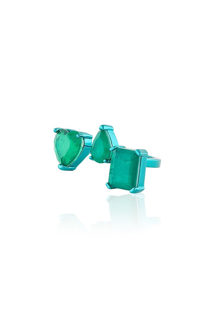 White Rhodium Finish Emerald Doublet Stone Ring by Isharya at Pernia's Pop Up Shop