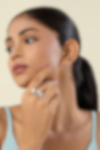 White Rhodium Finish Silver Synthetic Stone Ring by Isharya at Pernia's Pop Up Shop