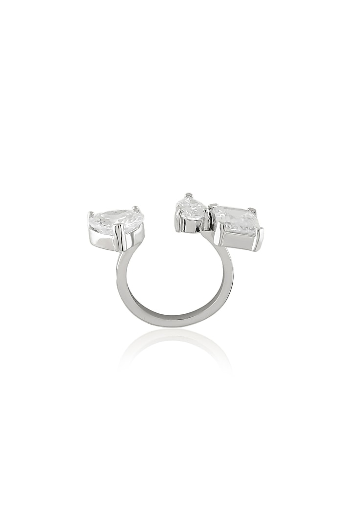 White Rhodium Finish Silver Synthetic Stone Ring by Isharya at Pernia's Pop Up Shop
