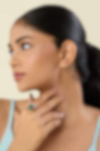 White Rhodium Finish Green Gemstone Ring by Isharya at Pernia's Pop Up Shop