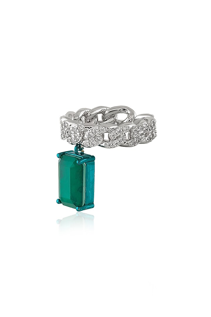 White Rhodium Finish Green Gemstone Ring by Isharya at Pernia's Pop Up Shop
