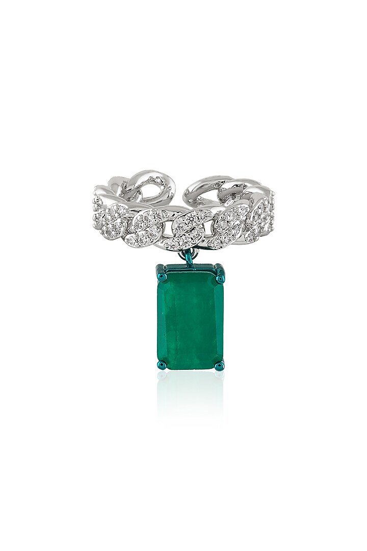 White Rhodium Finish Green Gemstone Ring by Isharya at Pernia's Pop Up Shop