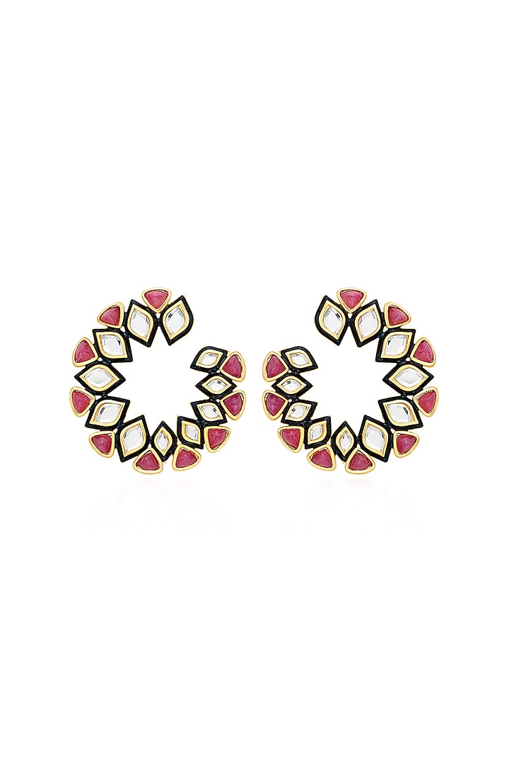 Gold Plated Mirror & Pink Enamel Hoop Earrings by Isharya at Pernia's Pop Up Shop