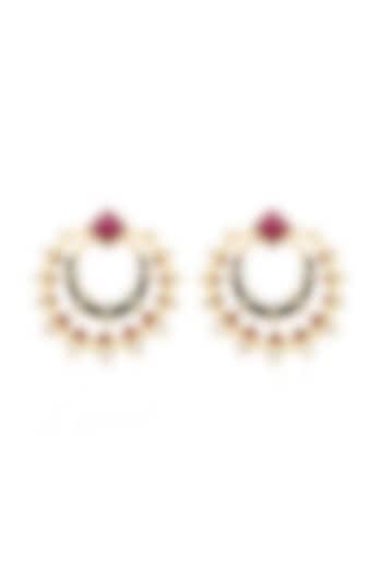 Gold Plated Pink Jade & Black Onyx Chandbali Earrings by Isharya