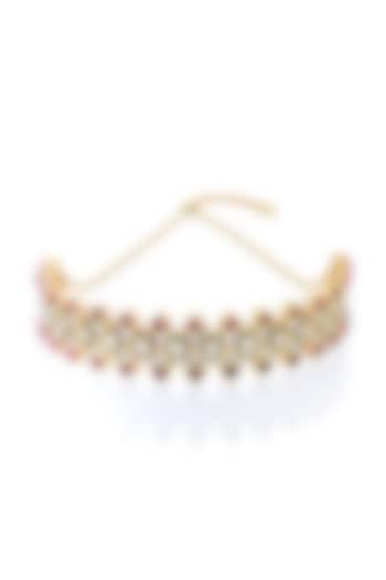 Gold Plated Pink Jade & Mirror Choker Necklace by Isharya
