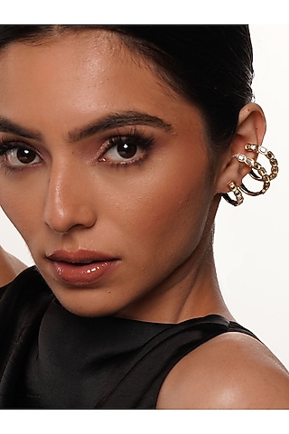 Gold Plated Mirror Layered Hoop Earrings by Isharya