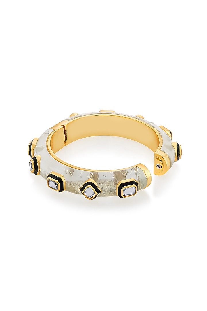 Gold Plated Polki Mirror & Black Enamel Bangle by Isharya at Pernia's Pop Up Shop