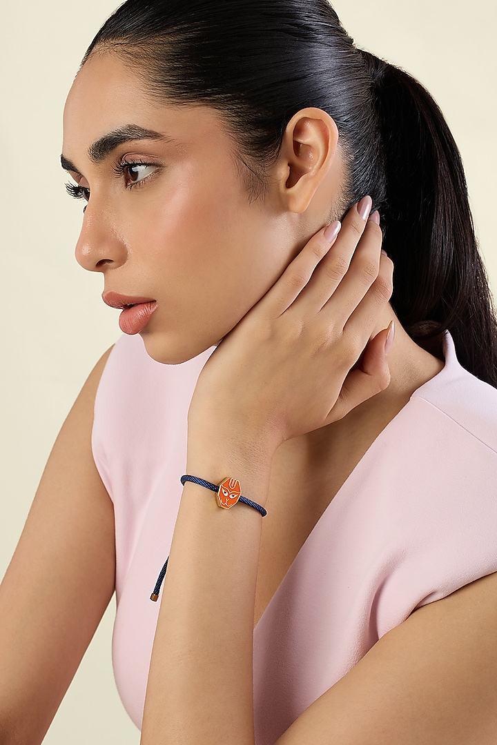 Gold Plated Crystal Zirconia & Hanuman Motif Orange Enameled Bracelet by Isharya at Pernia's Pop Up Shop