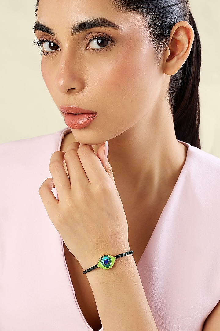 Gold Plated Crystal Zirconia Neon Green & Blue Enameled Bracelet by Isharya at Pernia's Pop Up Shop