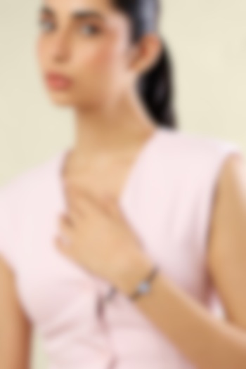 Gold Plated Crystal Krishna Motif Light Blue Enameled Bracelet by Isharya at Pernia's Pop Up Shop