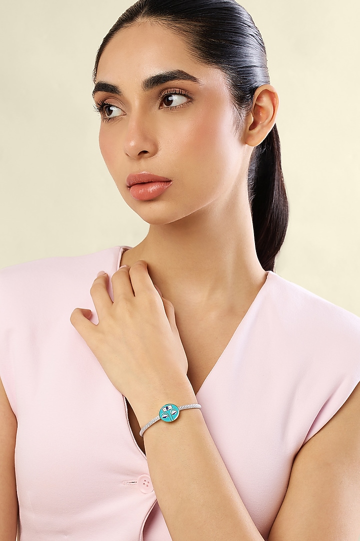 Gold Plated Crystal Shiva Charm Light Blue Enameled Bracelet by Isharya at Pernia's Pop Up Shop