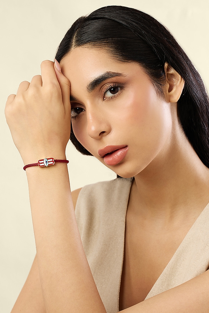 Gold Plated Crystal Zirconia Red & Light Blue Enameled Bracelet by Isharya at Pernia's Pop Up Shop