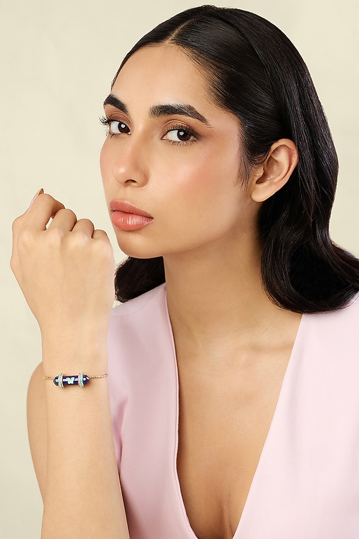 Gold Plated Crystal Zirconia & Lapis Lazuli Stone Enameled Bracelet by Isharya at Pernia's Pop Up Shop