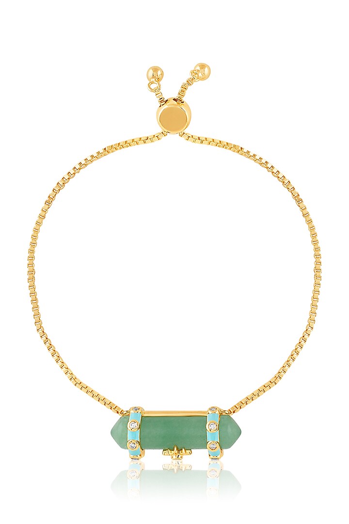 Gold Plated Crystal Zirconia & Green Aventurine Stone Enameled Bracelet by Isharya at Pernia's Pop Up Shop
