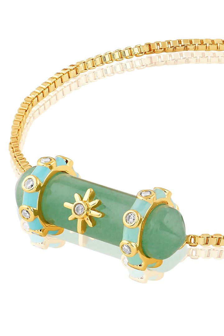 Gold Plated Crystal Zirconia & Green Aventurine Stone Enameled Bracelet by Isharya at Pernia's Pop Up Shop