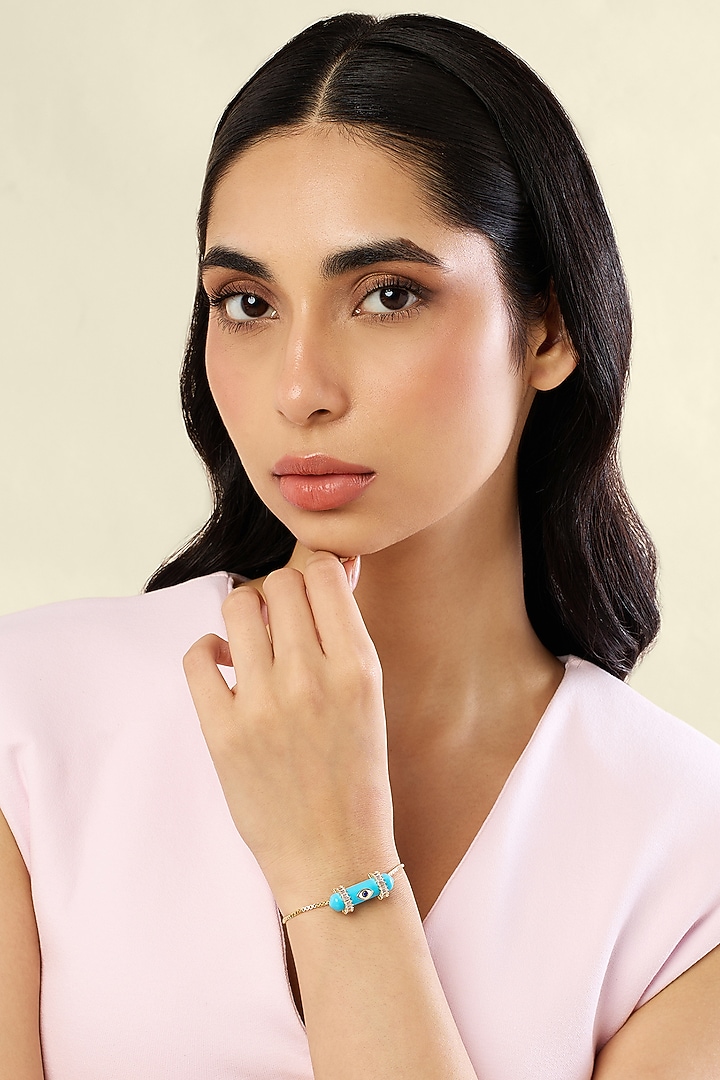 Gold Plated Crystal Zirconia & Turquoise Stone Enameled Bracelet by Isharya at Pernia's Pop Up Shop