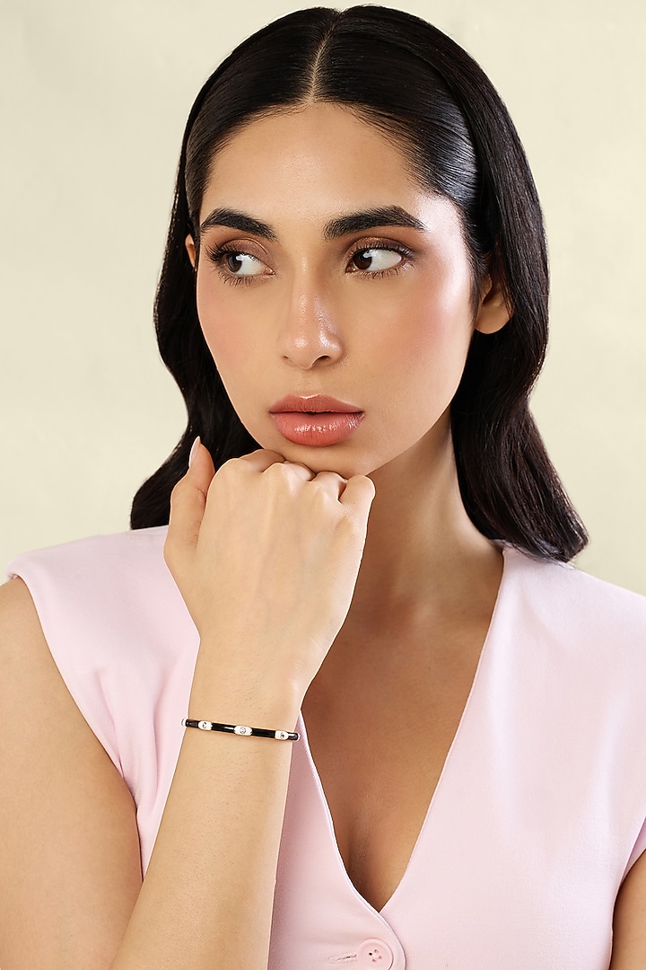 Gold Plated Crystal Zirconia Black Enameled Cuff by Isharya at Pernia's Pop Up Shop