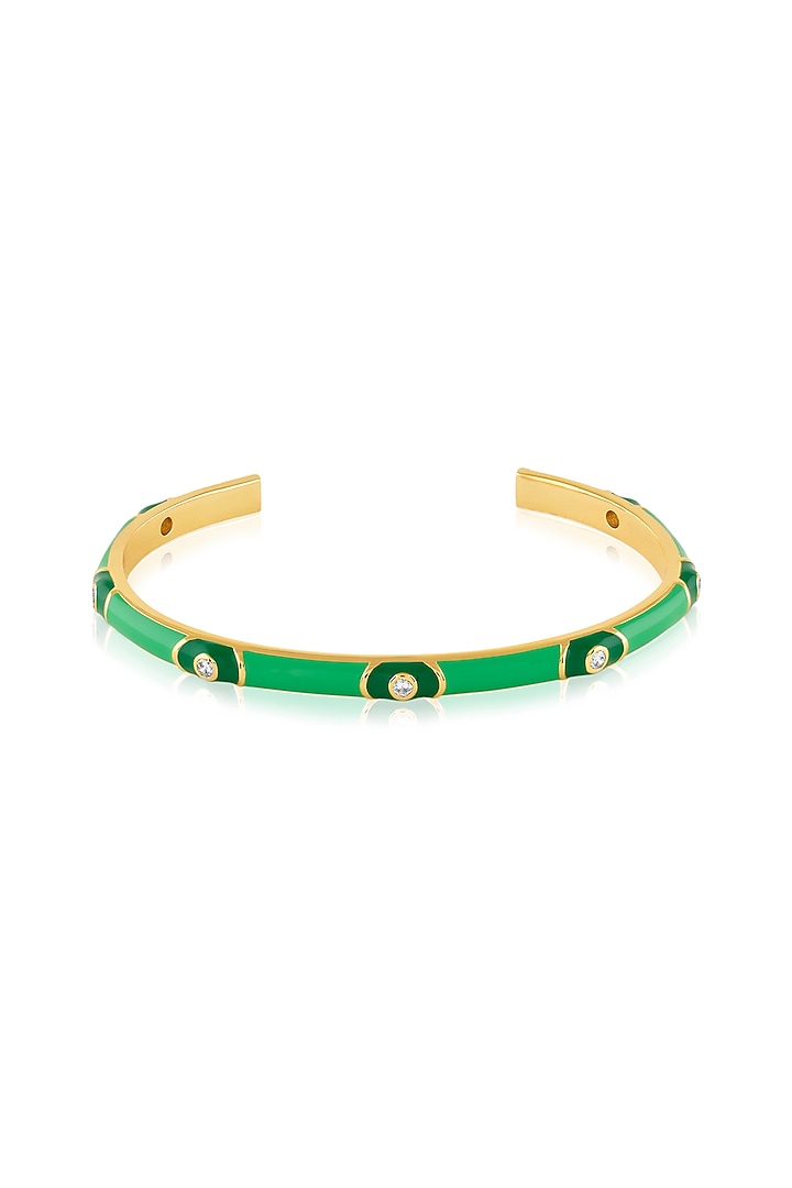 Gold Plated Crystal Zirconia & Evil-eye Motif Green Enameled Cuff by Isharya at Pernia's Pop Up Shop