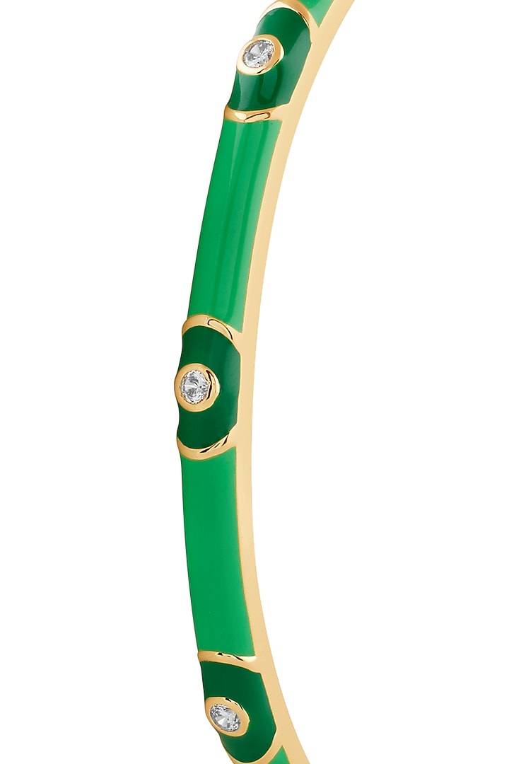 Gold Plated Crystal Zirconia & Evil-eye Motif Green Enameled Cuff by Isharya at Pernia's Pop Up Shop
