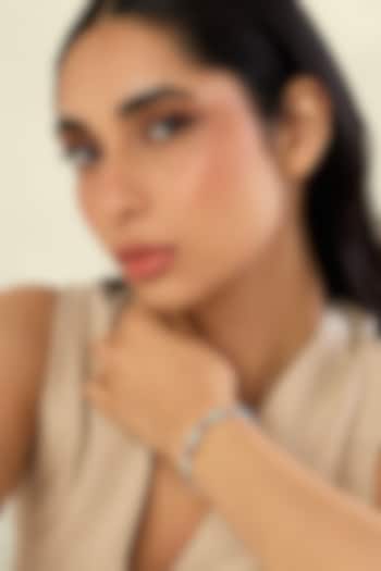 Gold Plated Crystal Zirconia & Evil-eye Motif Blue Enameled Cuff by Isharya at Pernia's Pop Up Shop