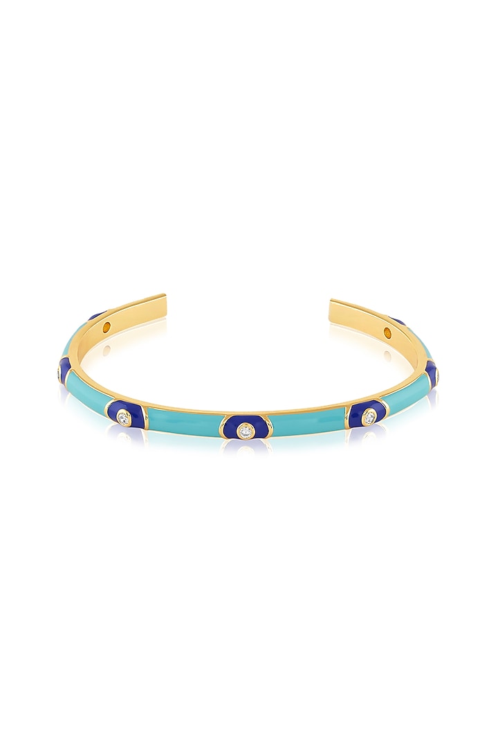 Gold Plated Crystal Zirconia & Evil-eye Motif Blue Enameled Cuff by Isharya at Pernia's Pop Up Shop